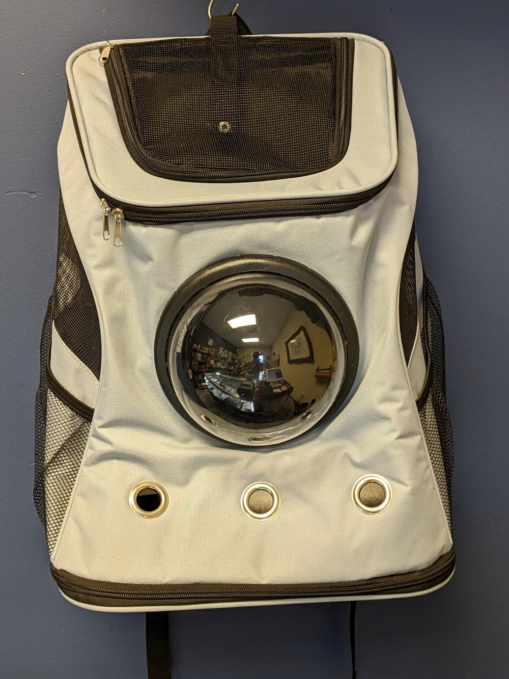 Backpack Cat Carrier - Grey & Black - 17" Tall - Used